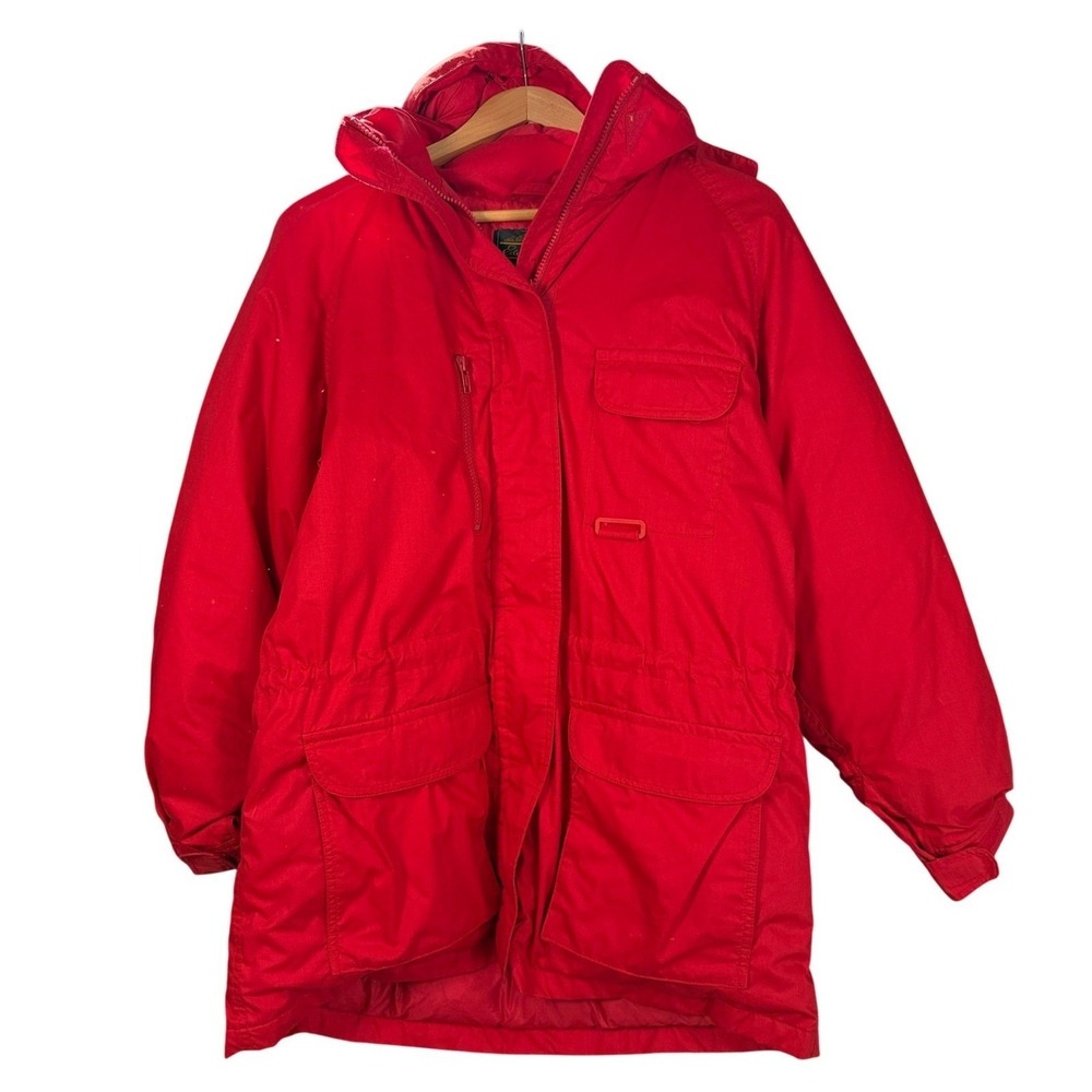 Eddie Bauer Vintage Goose Down Parka Jacket Mens Large Red Hooded Coat